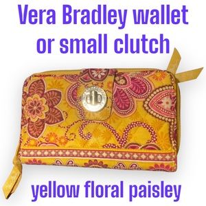 2/$40* VGUG V. Bradley Quilted Floral Wallet Full Zip Yellow Pink Slv Metal Lock